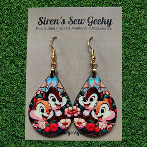 Chip and Dale Floral Earrings Chipmunks Disney